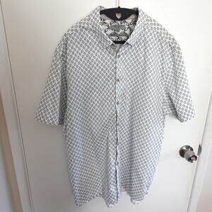 Ted Baker Cotton Button Down Shirt Newfone White Blue Print Men's 3XL Casual